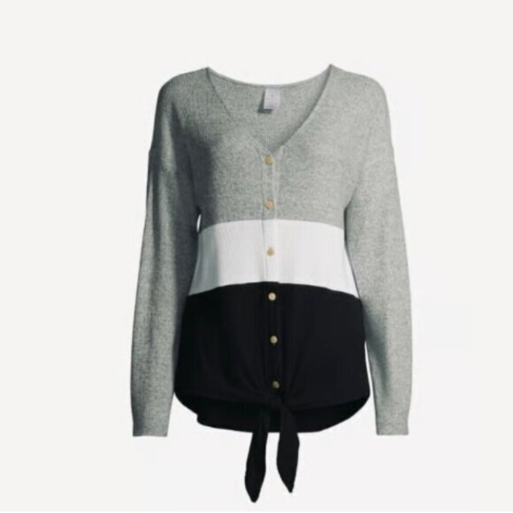 No Boundaries Color Block Monochrome Front Tie Sweater